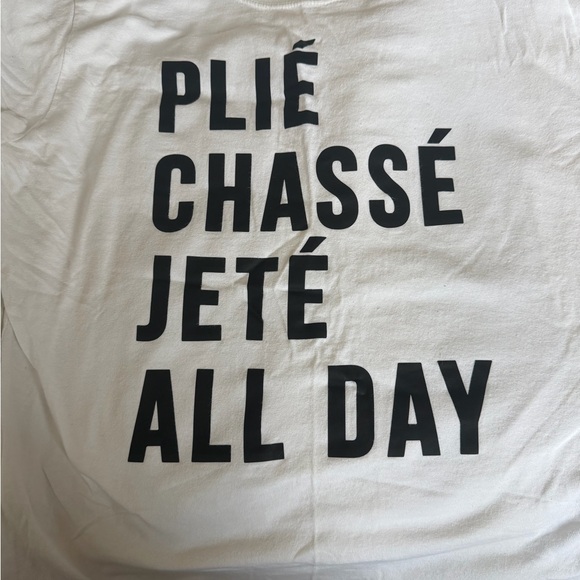 Gildan Tops - Plie Chase Jete all day white long sleeved Tee with Black text
